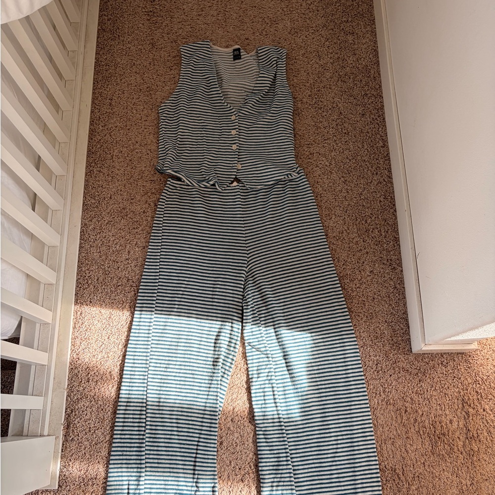 Zara Black and White Striped Jumpsuit